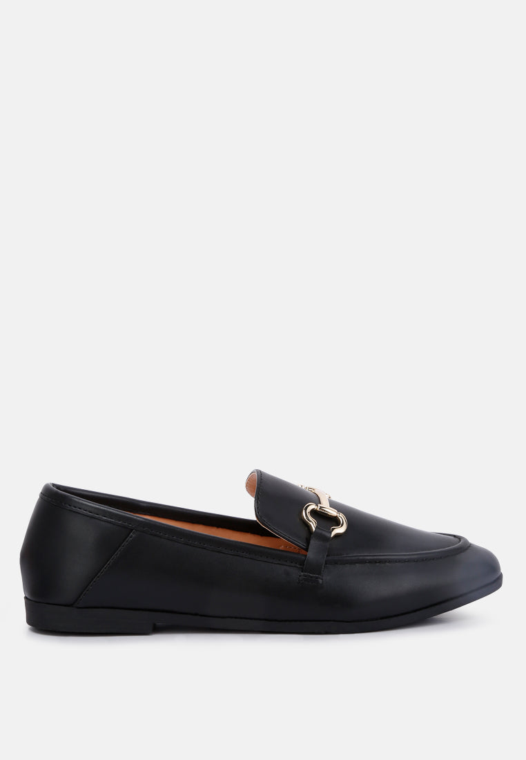 horsebit embellished faux leather loafers by ruw#color_black