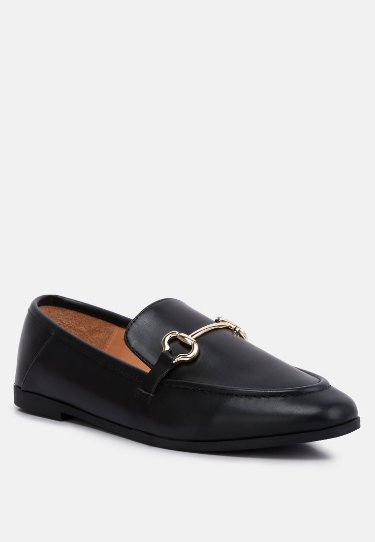 horsebit embellished faux leather loafers by ruw#color_black