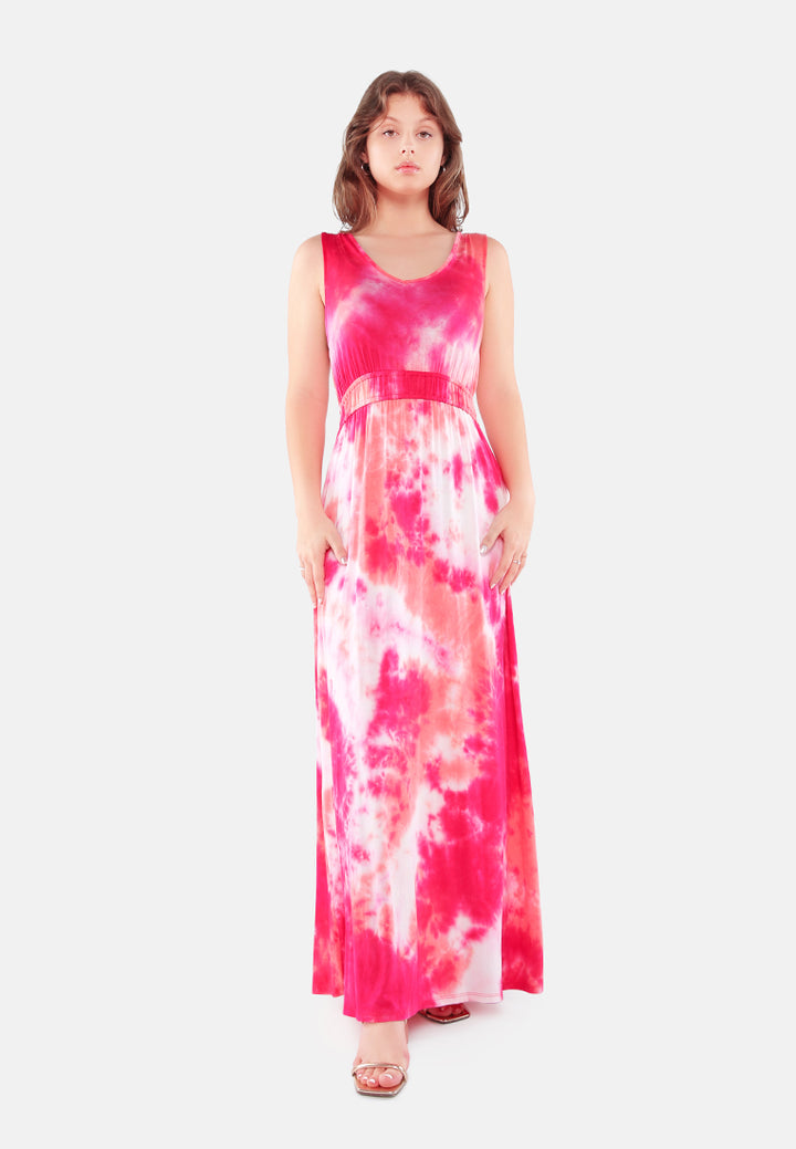 tie dye summer maxi dress#color_fuchsia-coral