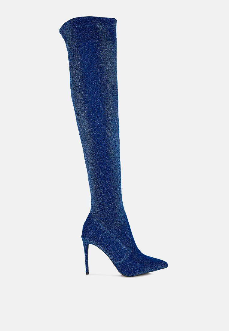 tigerlily knitted stiletto long boots#color_blue