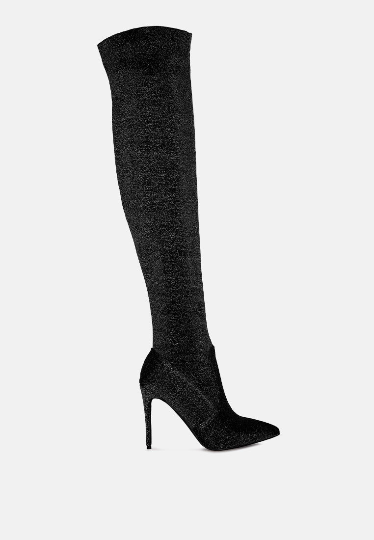 tigerlily knitted stiletto long boots#color_black