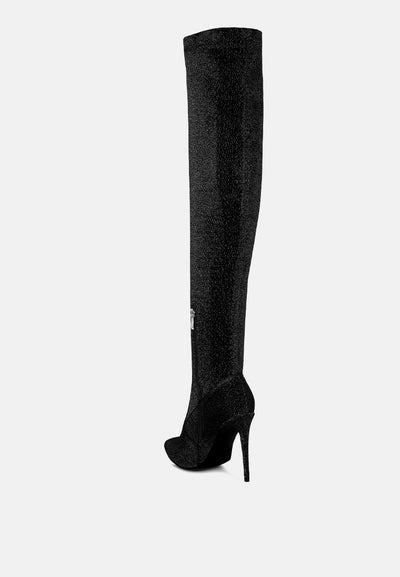 tigerlily knitted stiletto long boots#color_black