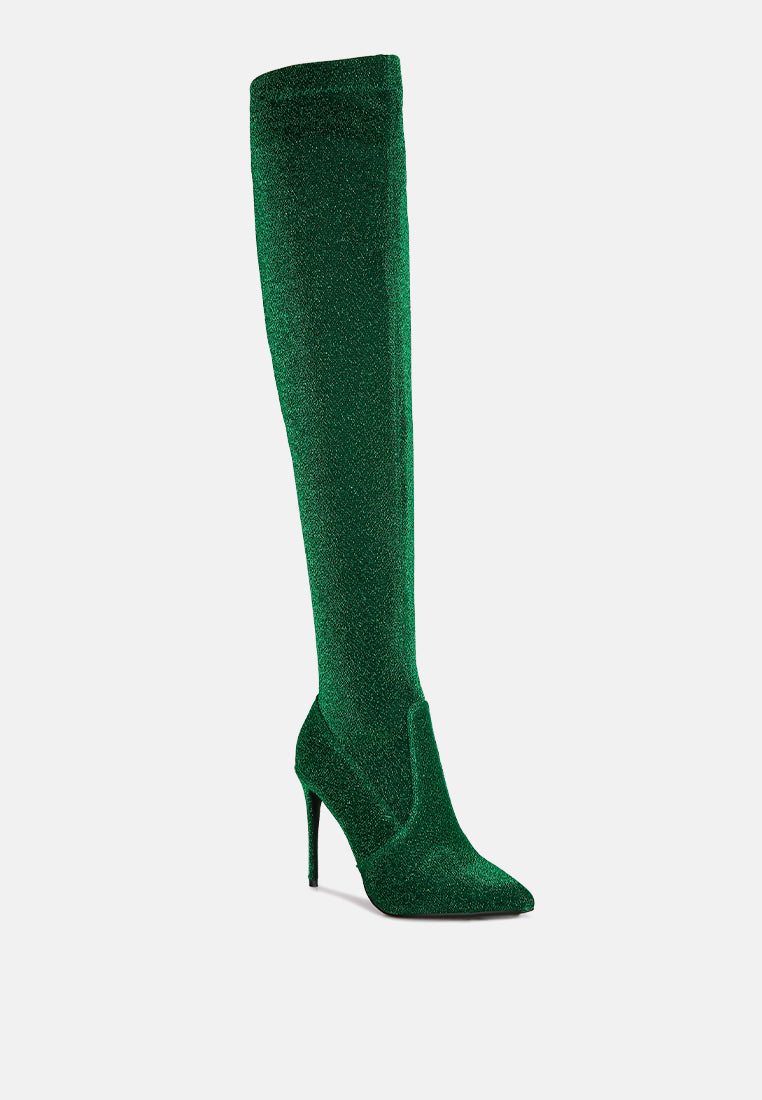 tigerlily knitted stiletto long boots#color_green