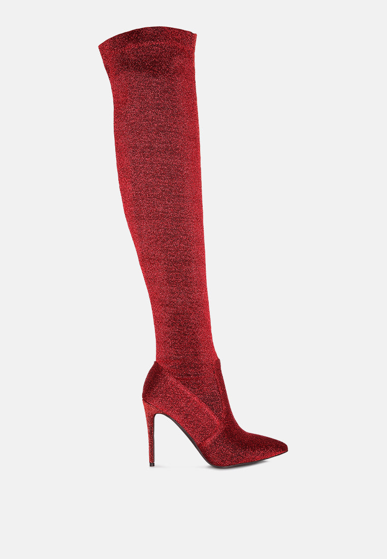 tigerlily knitted stiletto long boots#color_red