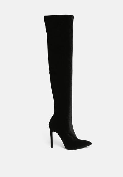 tilera stretch over the knee stiletto boots#color_black