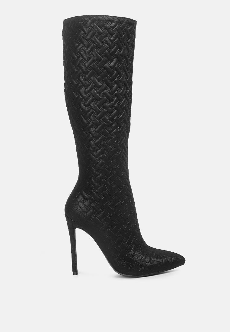 tinkles quilted high heeled calf boots#color_black