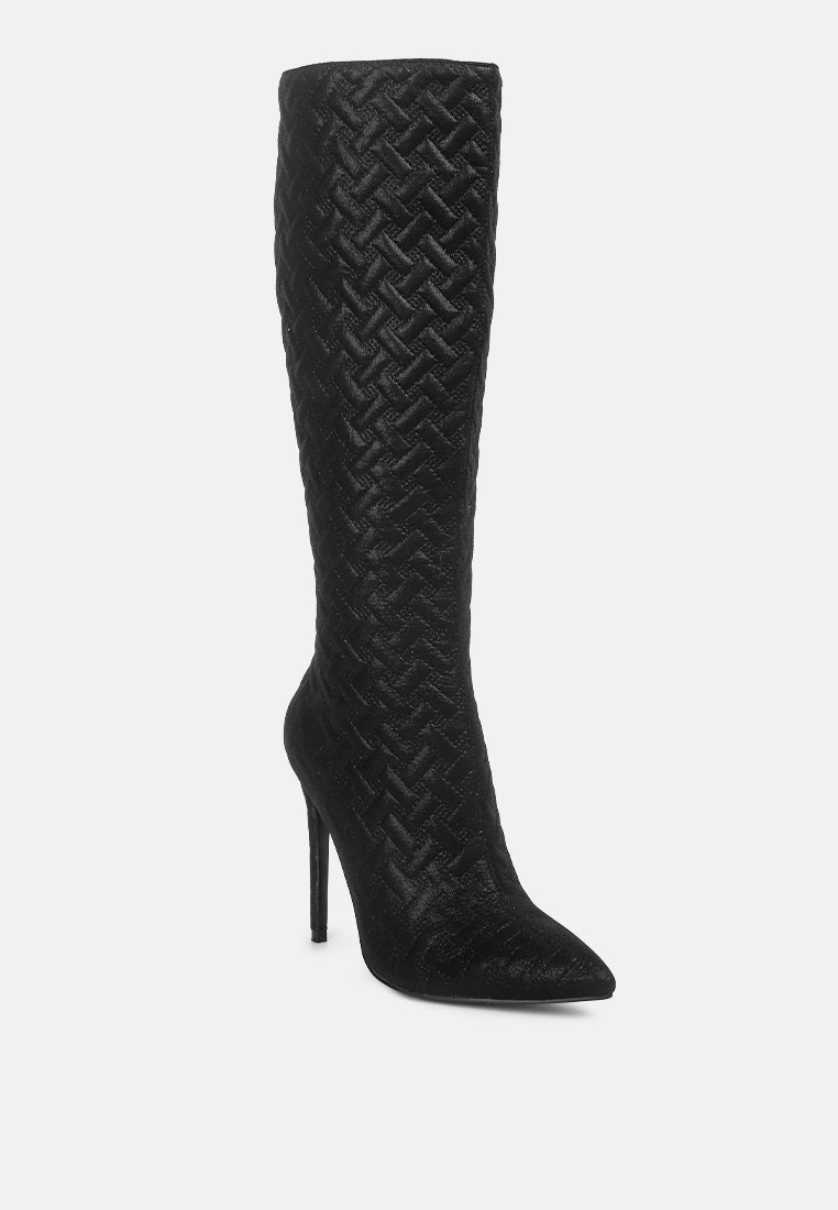 tinkles quilted high heeled calf boots#color_black