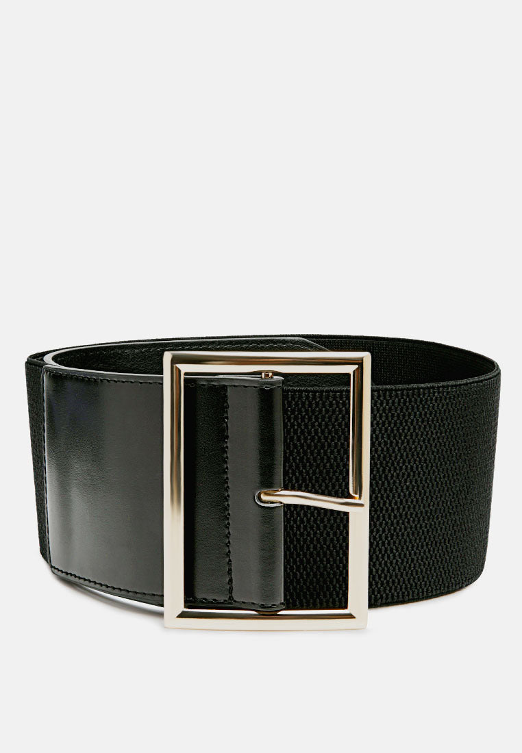 total elastic waist clincher square buckle belt#color_black