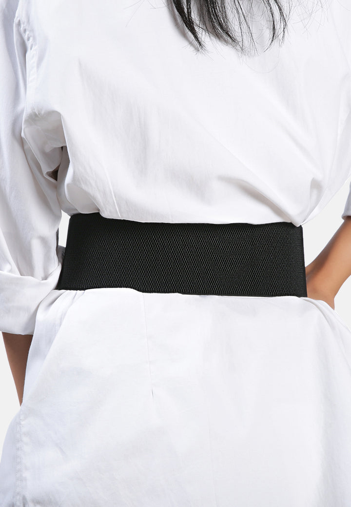 total elastic waist clincher square buckle belt#color_black