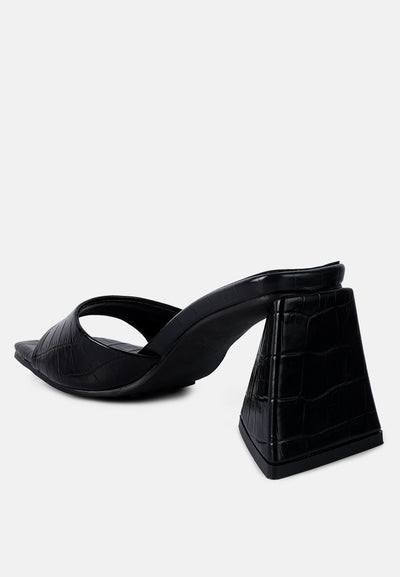trinity triangle block heeled croc sandals#color_black
