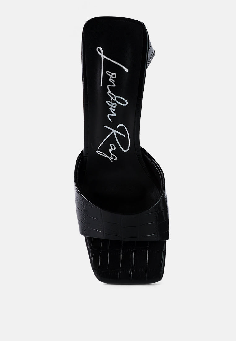 trinity triangle block heeled croc sandals#color_black