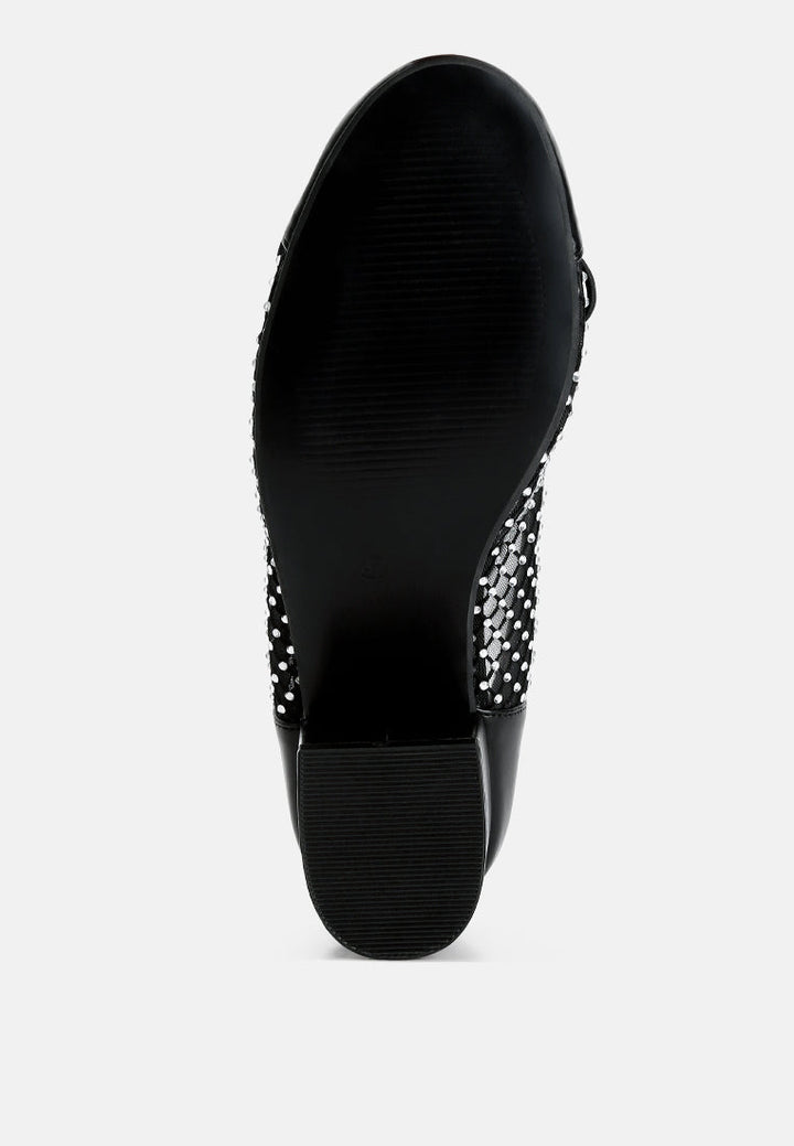tudum rhinestone detail mesh ballerinas#color_black