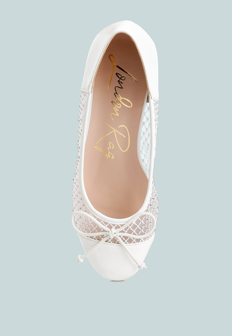 tudum rhinestone detail mesh ballerinas#color_white