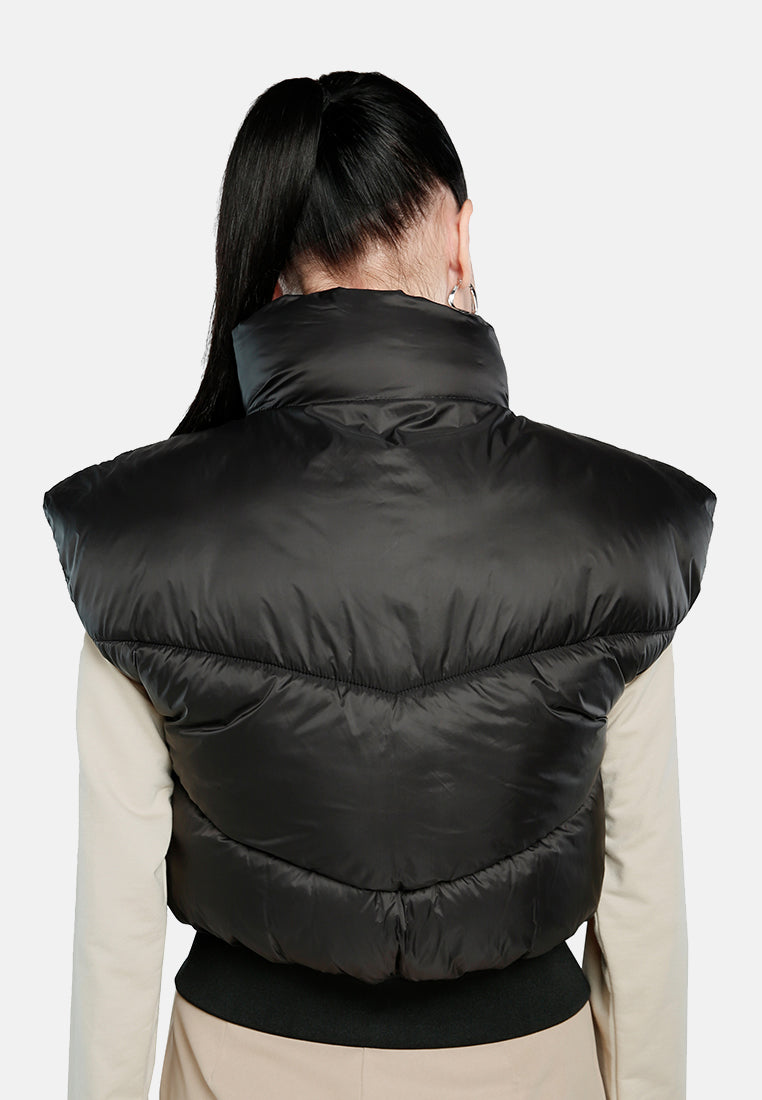 turtleneck puffer jacket with breast pocket#color_black