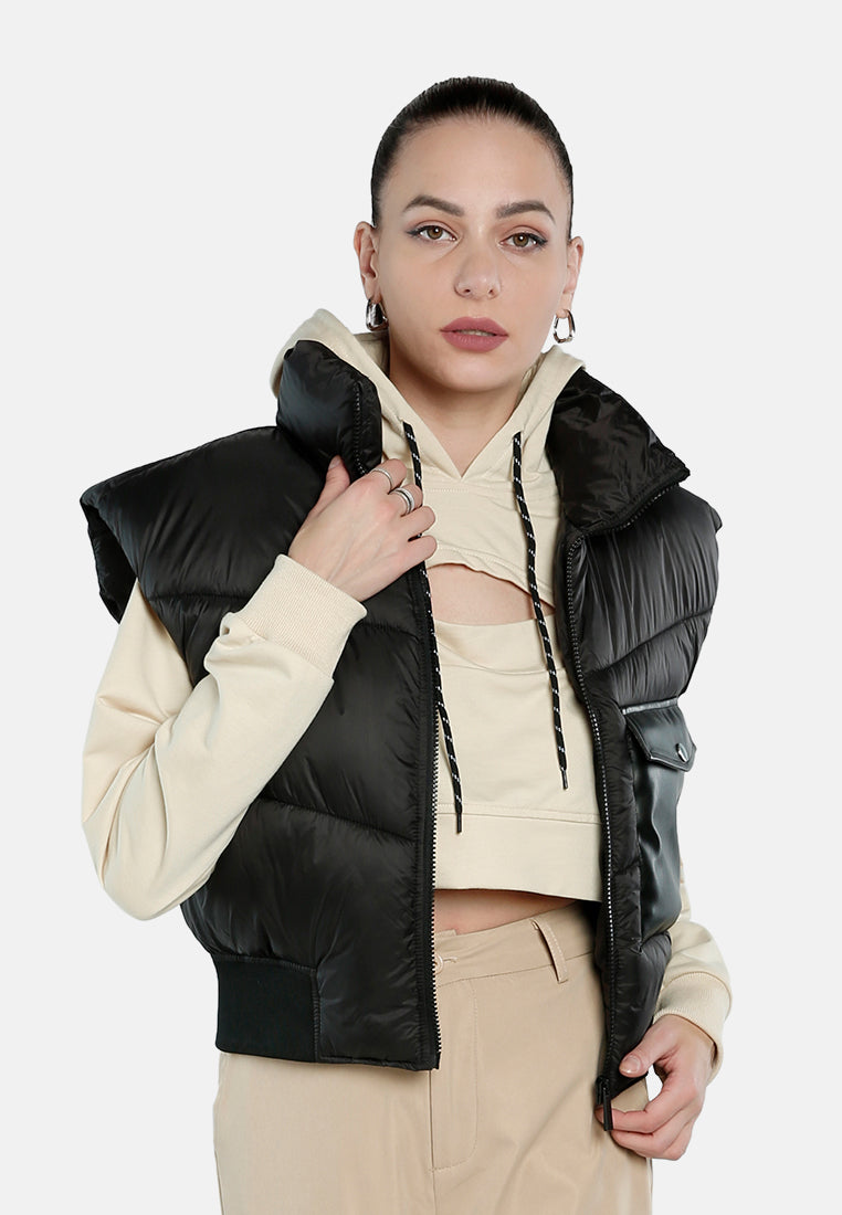 turtleneck puffer jacket with breast pocket#color_black