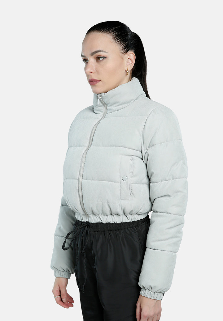 turtleneck zip-up puffer jacket#color_grey