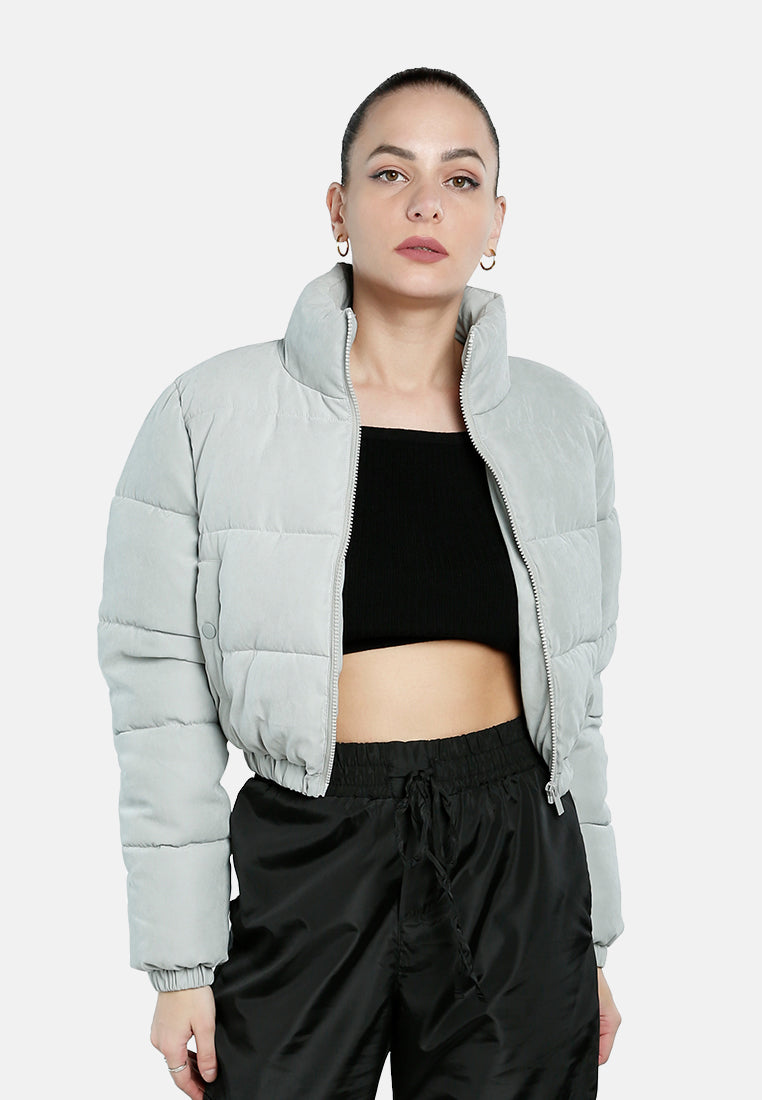 turtleneck zip-up puffer jacket#color_grey