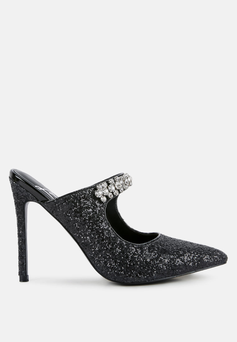 twinklet glitter diamante high heeled sandals#color_black