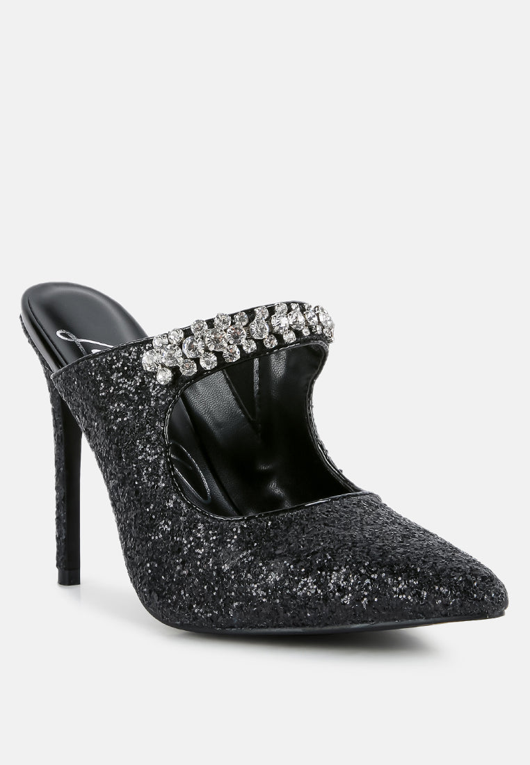 twinklet glitter diamante high heeled sandals#color_black