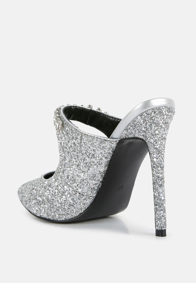 twinklet glitter diamante high heeled sandals#color_silver