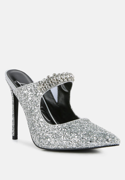 twinklet glitter diamante high heeled sandals#color_silver