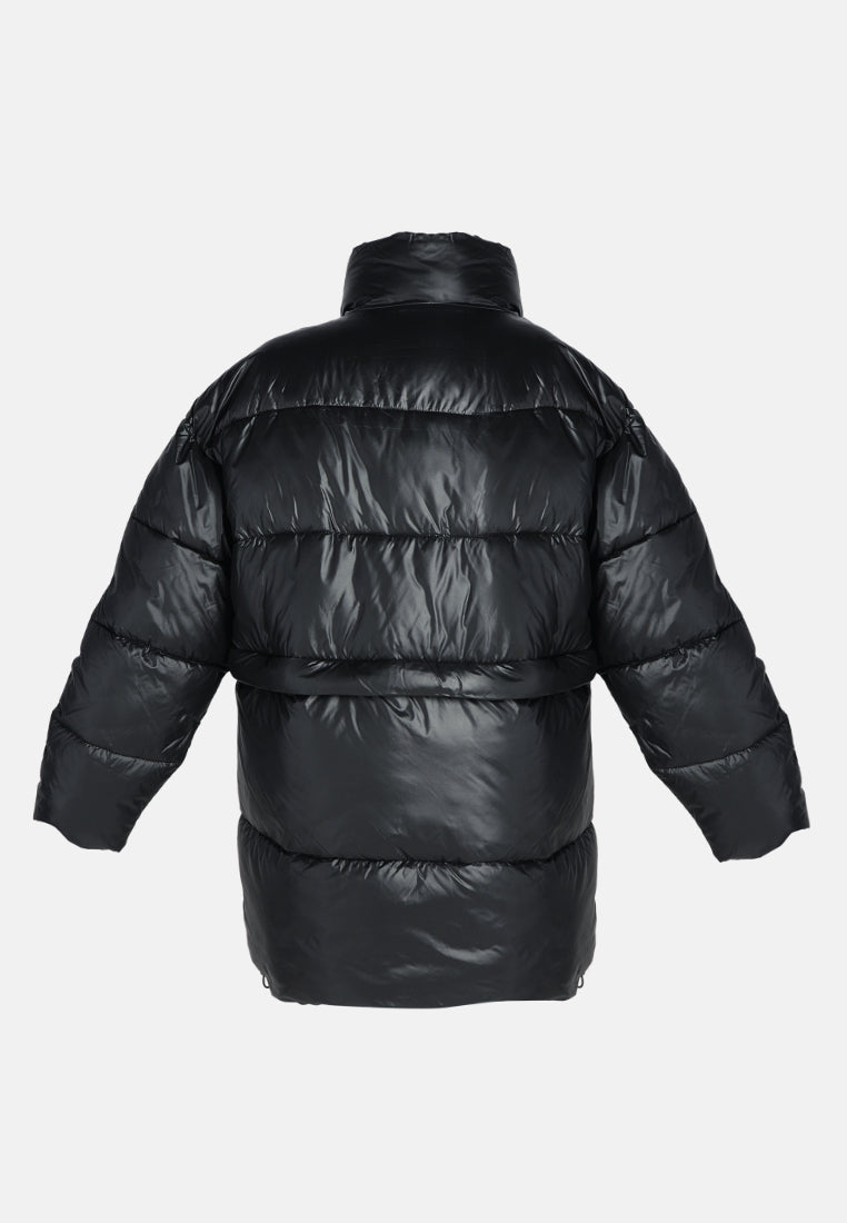 two way detachable turtleneck puffer jacket#color_black