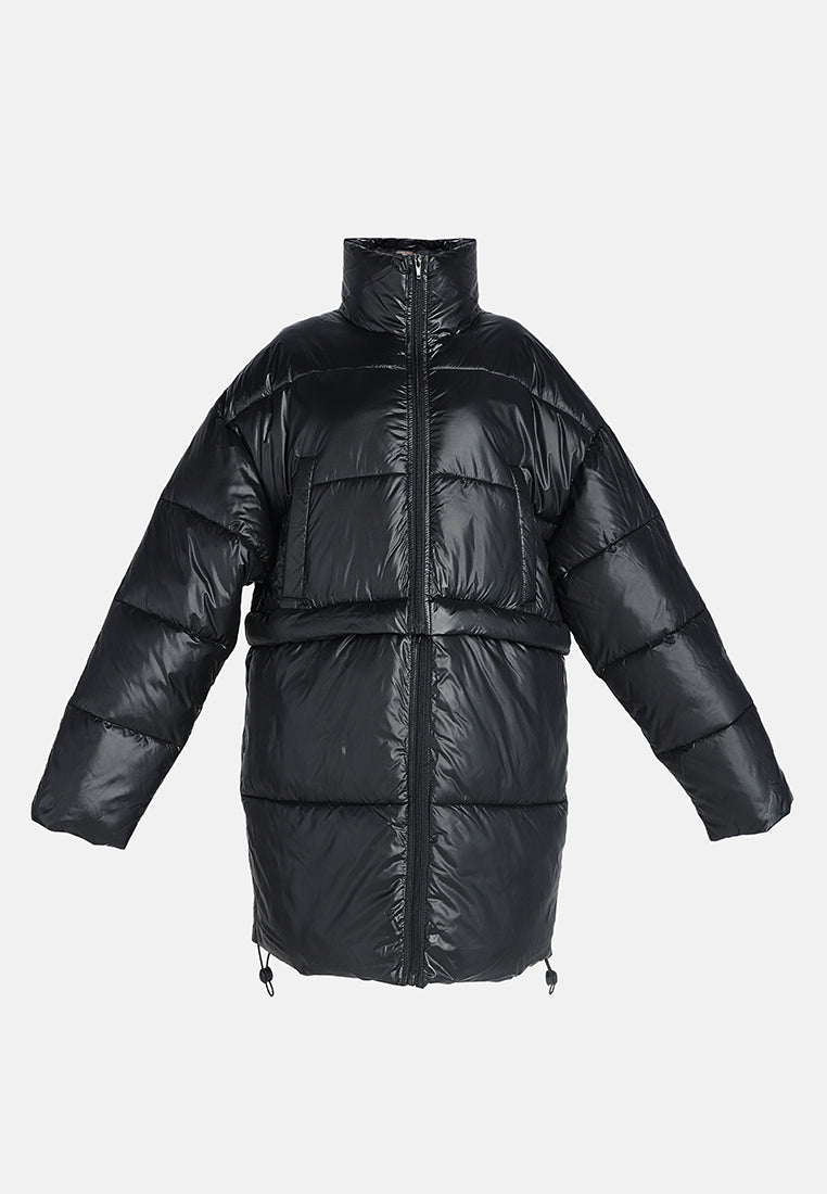 two way detachable turtleneck puffer jacket#color_black