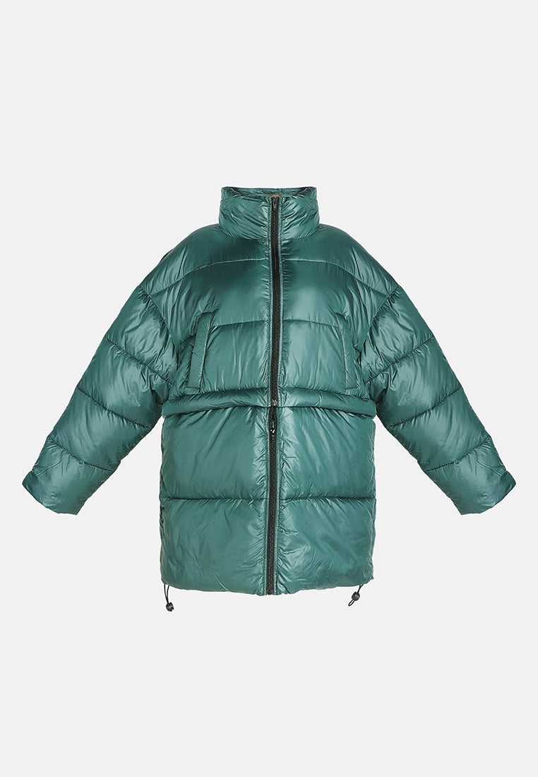 two way detachable turtleneck puffer jacket#color_forest-green