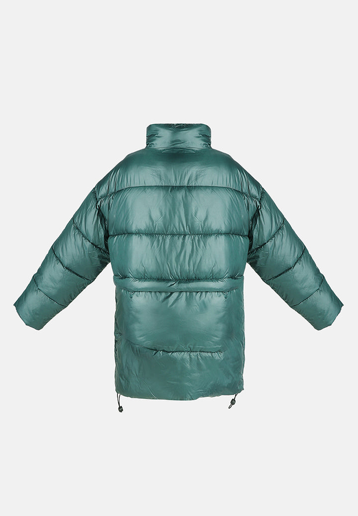 two way detachable turtleneck puffer jacket#color_forest-green