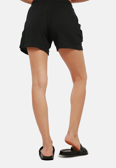 two pocket drawstring shorts#color_black