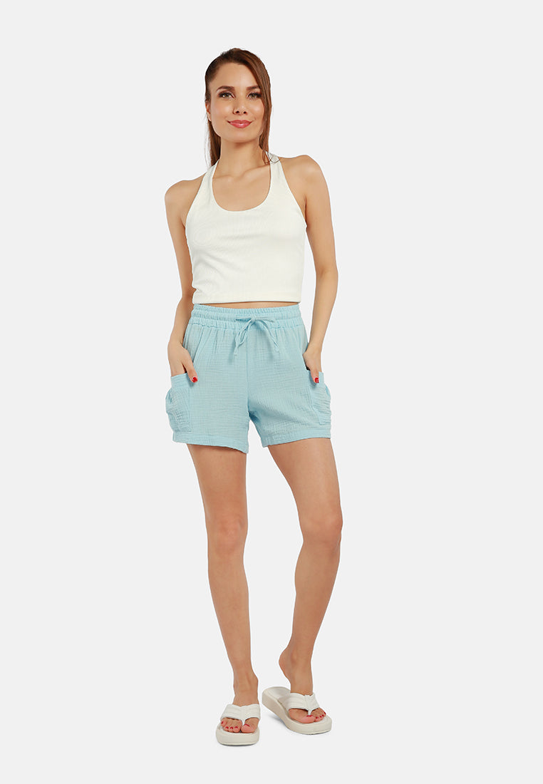 two pocket drawstring shorts#color_light-blue