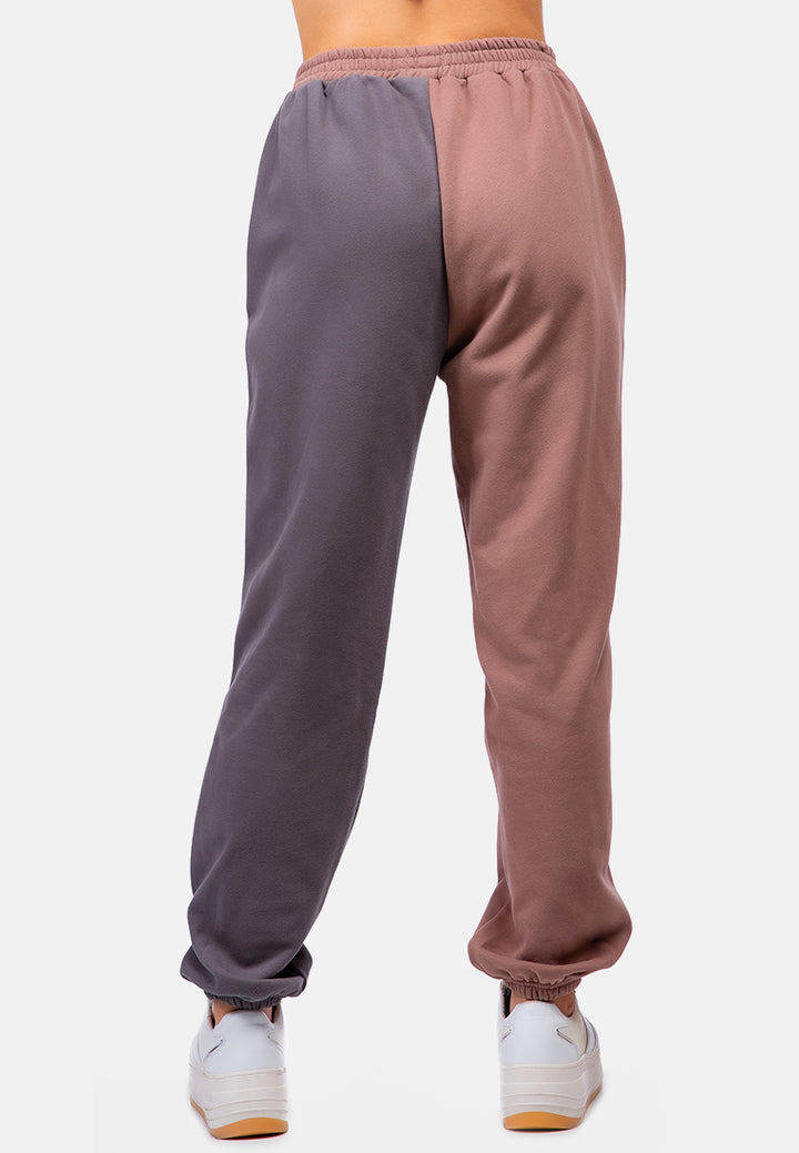 two tone jogger pants#color_mocha-charcoal