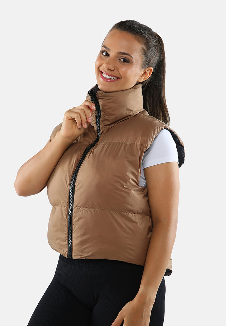reversible vest puffer jacket#color_black-stone
