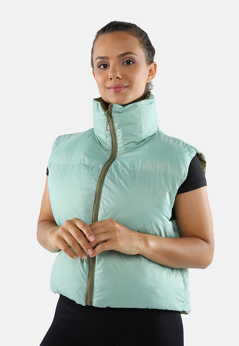 reversible vest puffer jacket#color_olive-sage