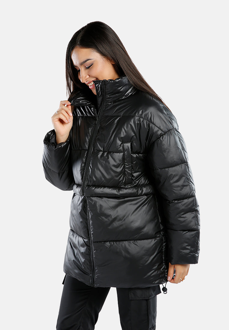 two way detachable turtleneck puffer jacket#color_black