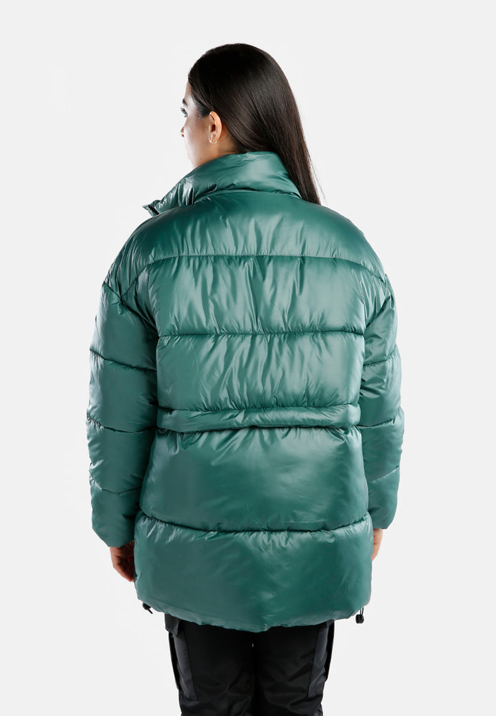 two way detachable turtleneck puffer jacket#color_forest-green