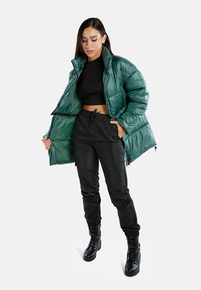 two way detachable turtleneck puffer jacket#color_forest-green