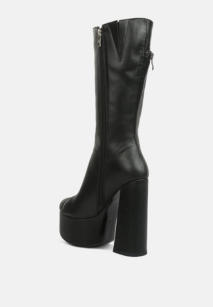 tzar faux leather high heeled platfrom calf boots#color_black
