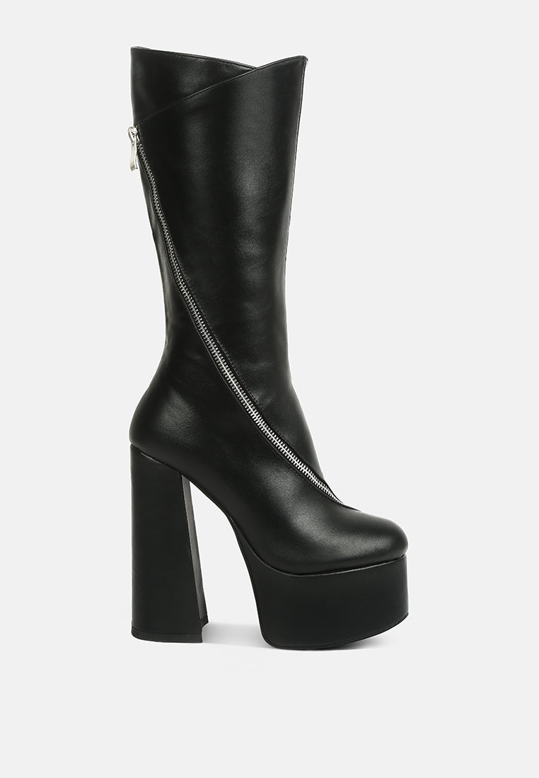 Buy Tzar Faux Leather High Heeled Platfrom Calf Boots Online | London ...