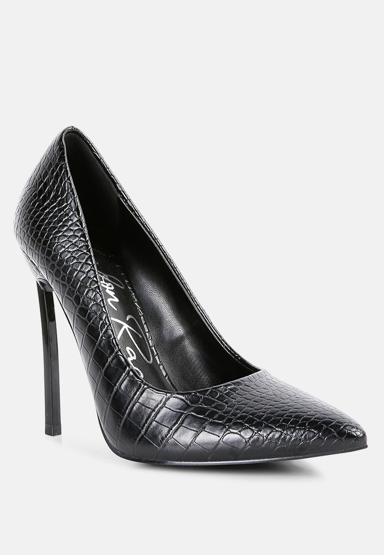 urchin croc patterened high heeled sandal#color_black