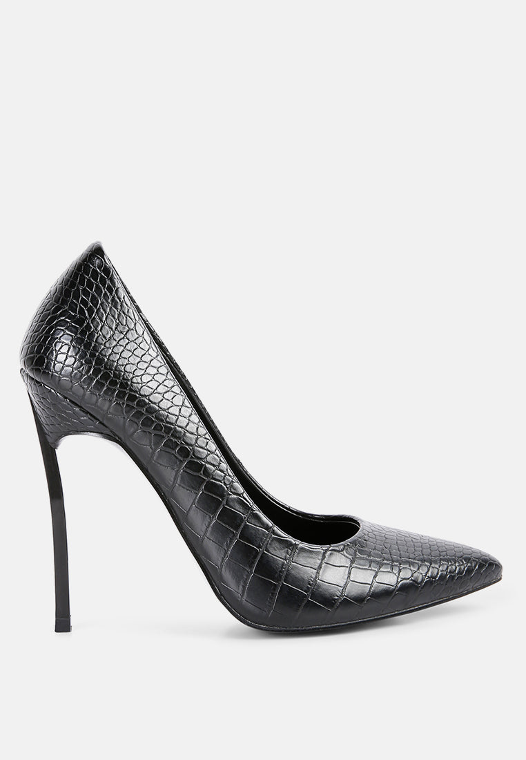 urchin croc patterened high heeled sandal#color_black
