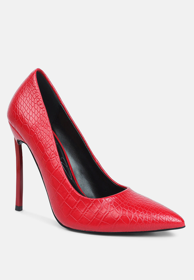urchin croc patterened high heeled sandal#color_red