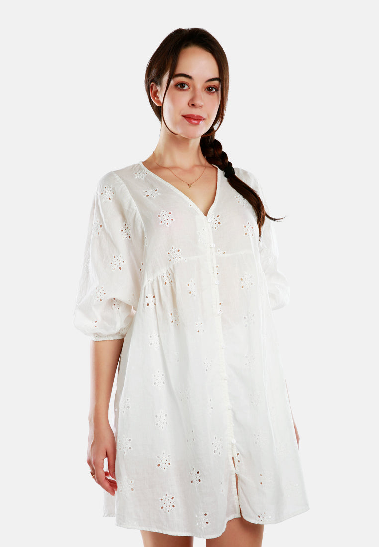 v-neck cotton dress#color_off white