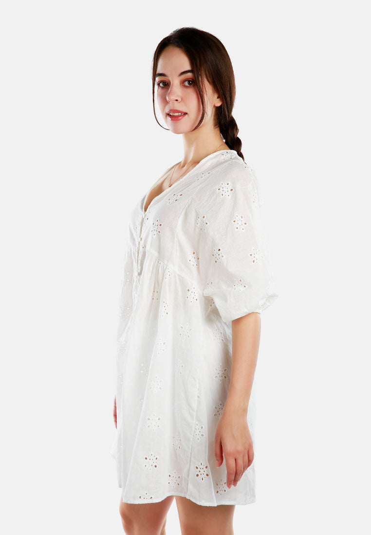 v-neck cotton dress#color_off white