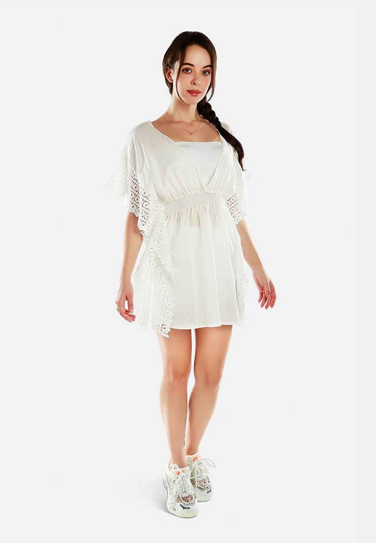v-neck summer poncho dress#color_white