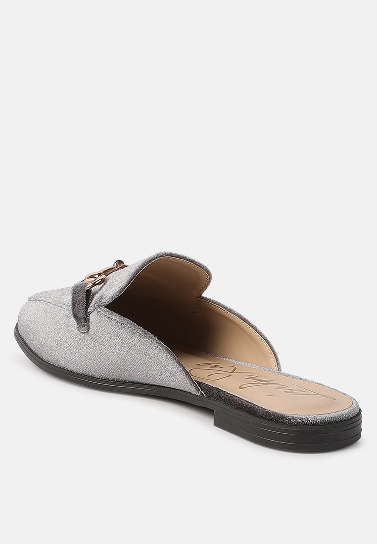 velvet buckled flat mules#color_grey-velvet