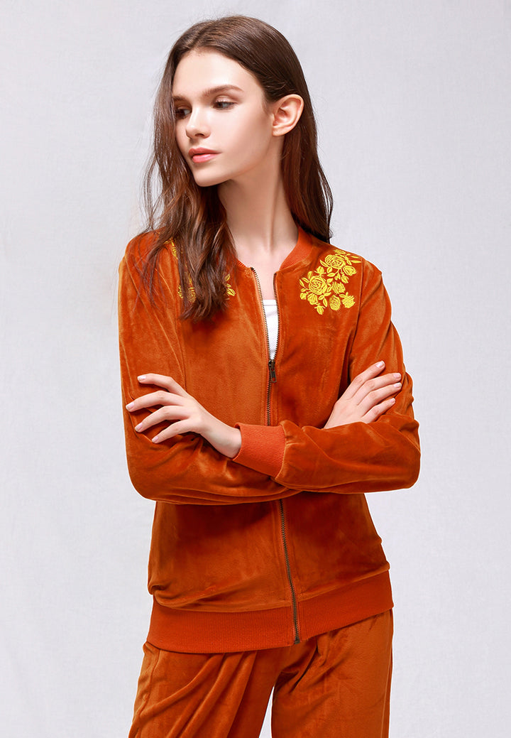 velvet embroidery jacket#color_brown