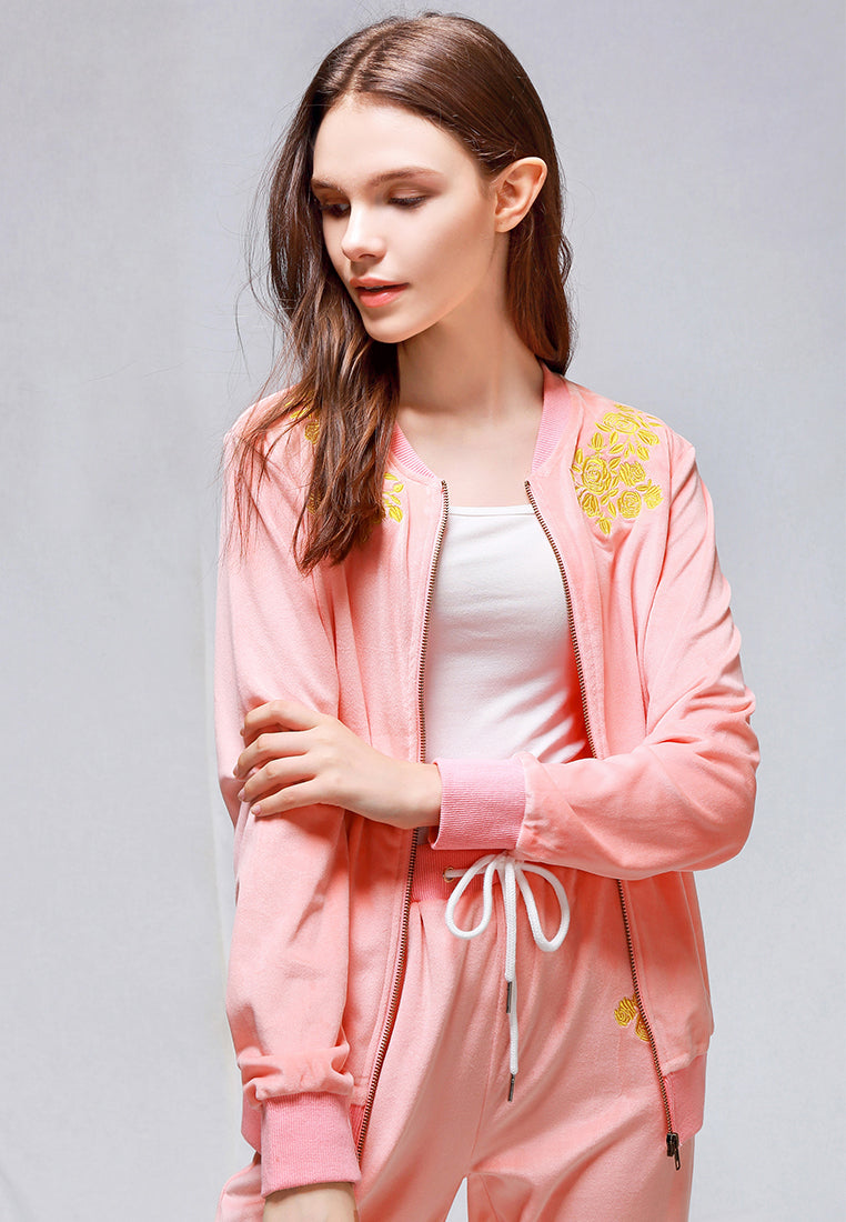 velvet embroidery jacket#color_pink