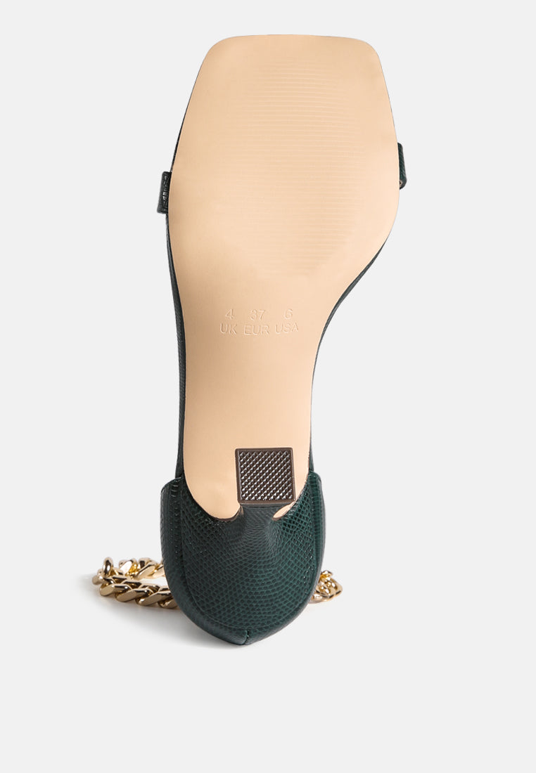 venusta heel sandal with metal chain in gold#color_green