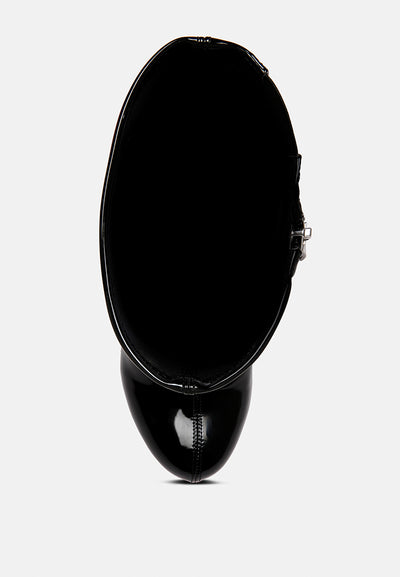 vinkele patent pu high block heeled boot#color_black
